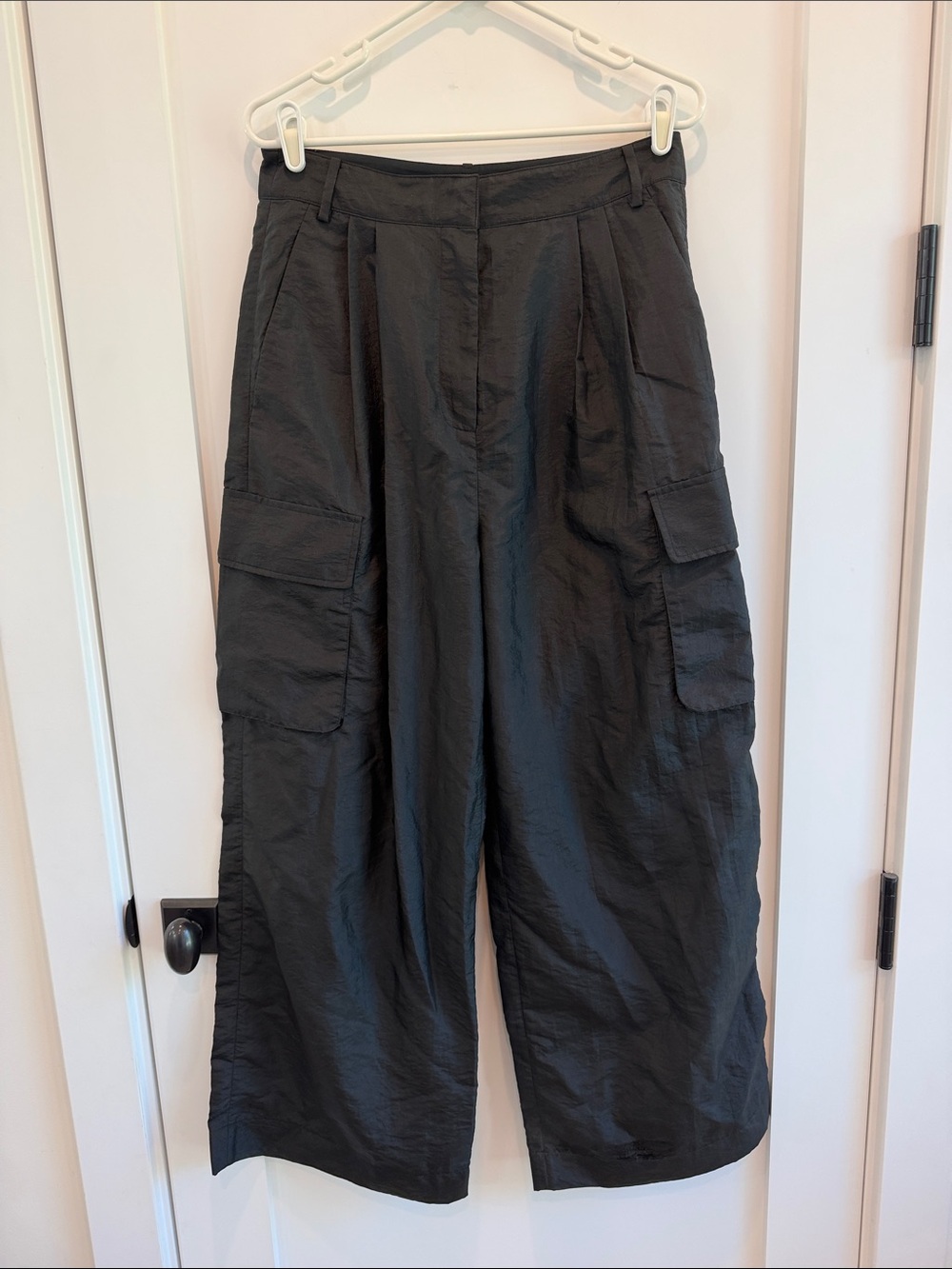Tibi Crispy Nylon Stella Pleated Cargo Pant - Black, Size 4